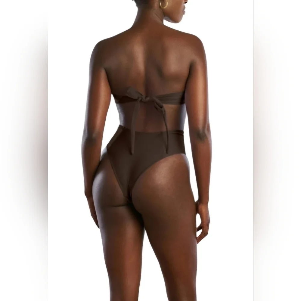 JANTHEE BERLIN Maya Cheeky High-waisted Bikini Bottom Brown-Mocha sz Small (2-4)